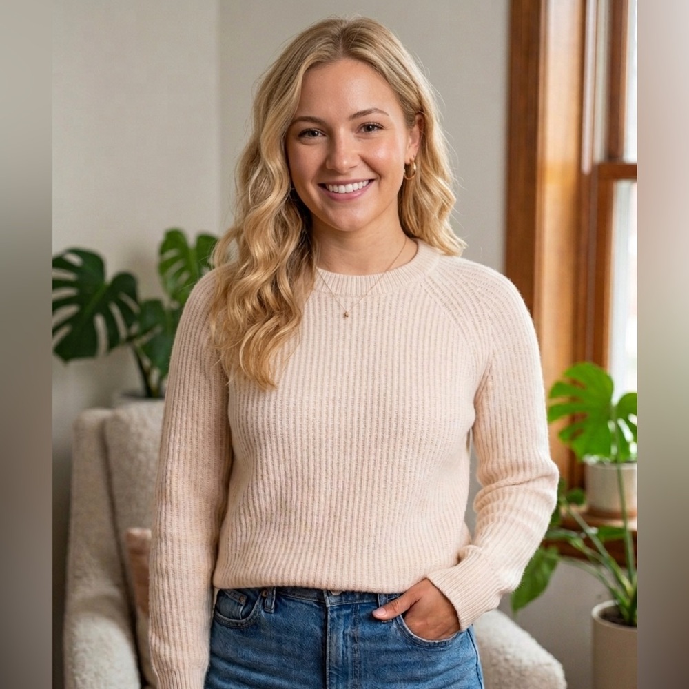 J. Crew Women's Cream Ribbed Crewneck Sweater